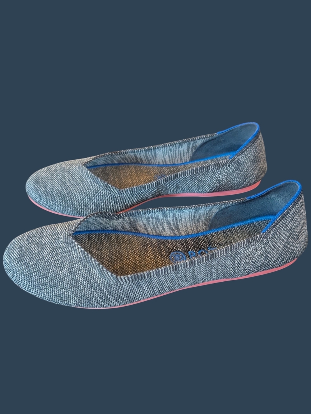 EUC Retired Rothy’s Birdseye Charcoal Flats Size 11 Gray W/ Pink Soles - Picture 2 of 9